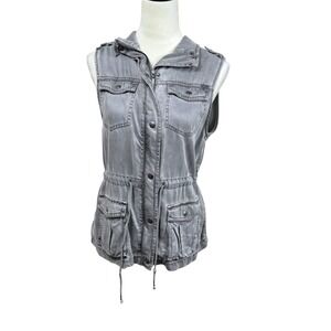 Max Jeans Utility Vest Drawstring Waist Pockets Sleeveless‎ Gray Size Small